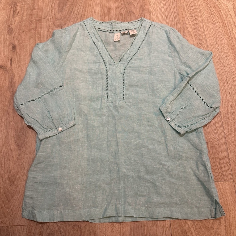 Joie Blouse Womens Medium Blue 100% Linen Lagenlook Shirt Peasant Casual